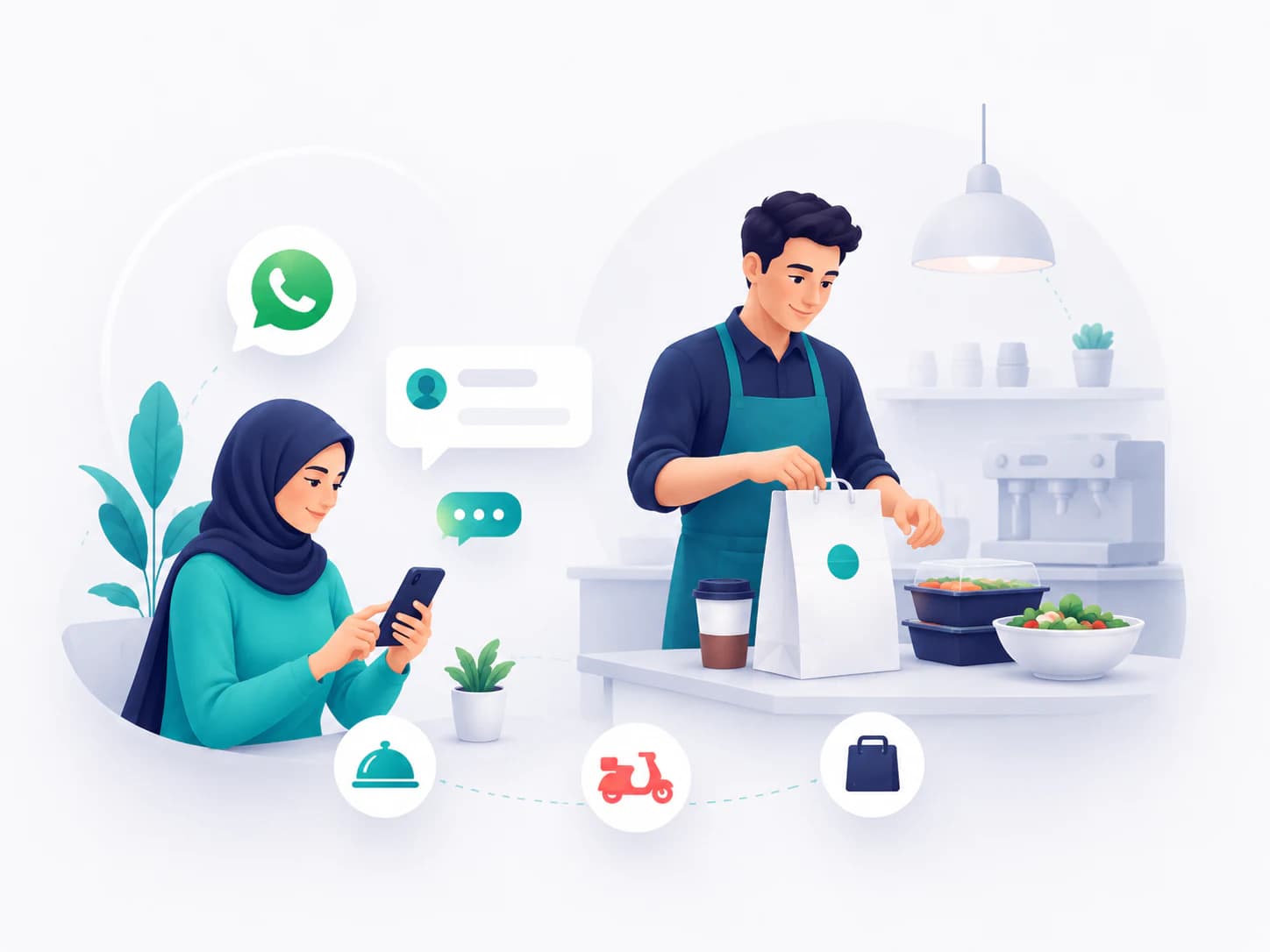 Restaurant orders received from WhatsApp and organized for preparation and delivery