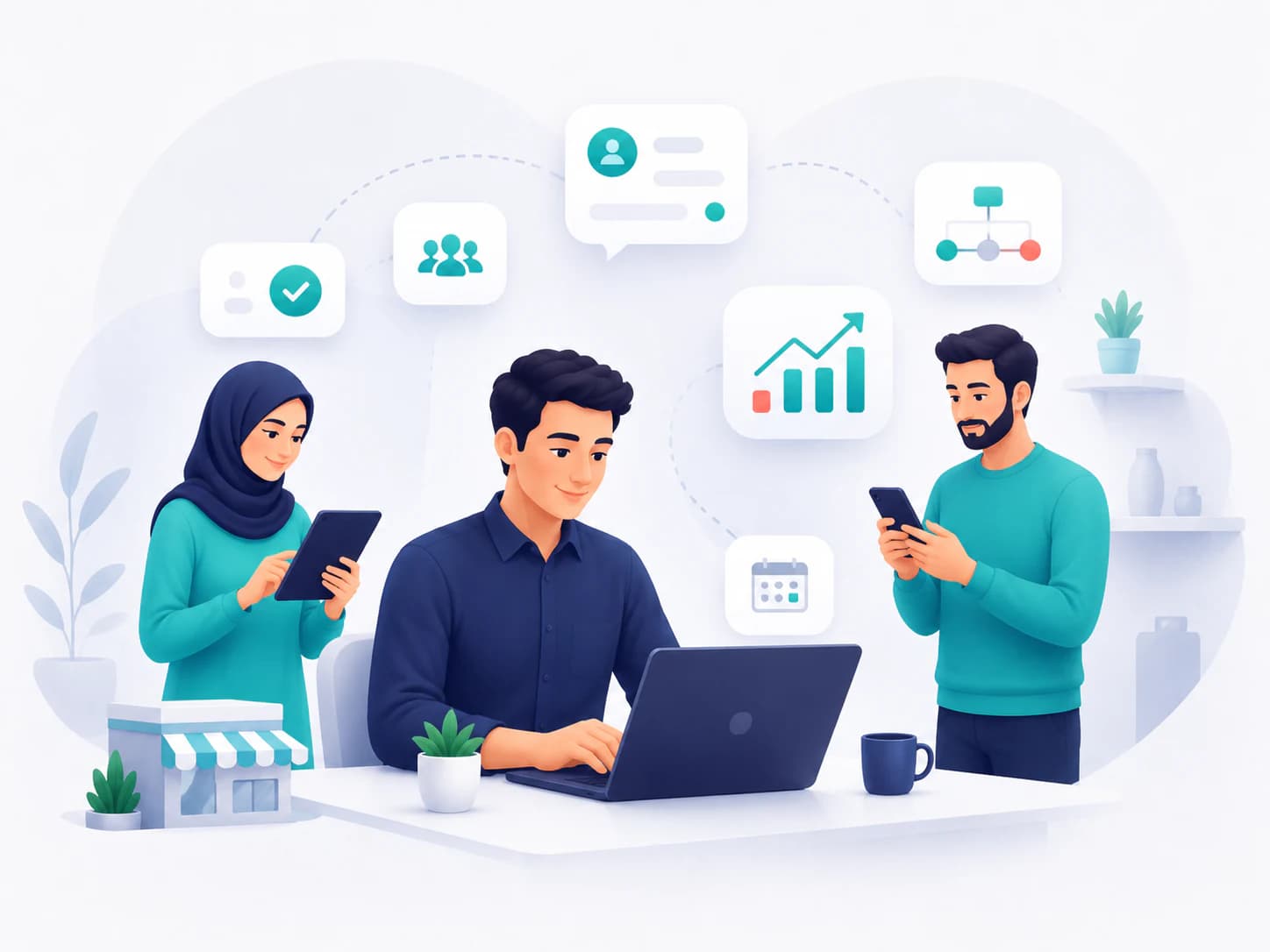 Small team managing customers, sales, and growth from one workspace