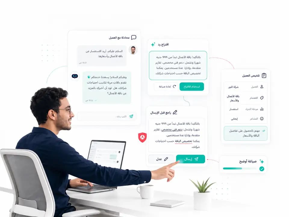 Taloo AI reply suggestions inside a customer conversation: Customer summary