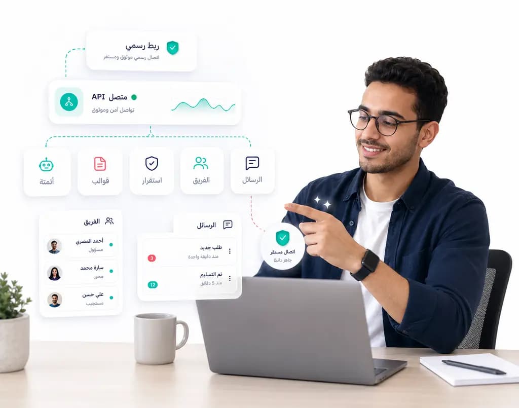 ربط واتساب للأعمال API بحساب رسمي ولوحة تشغيل تعرض الرسائل والفريق والقوالب داخل Taloo